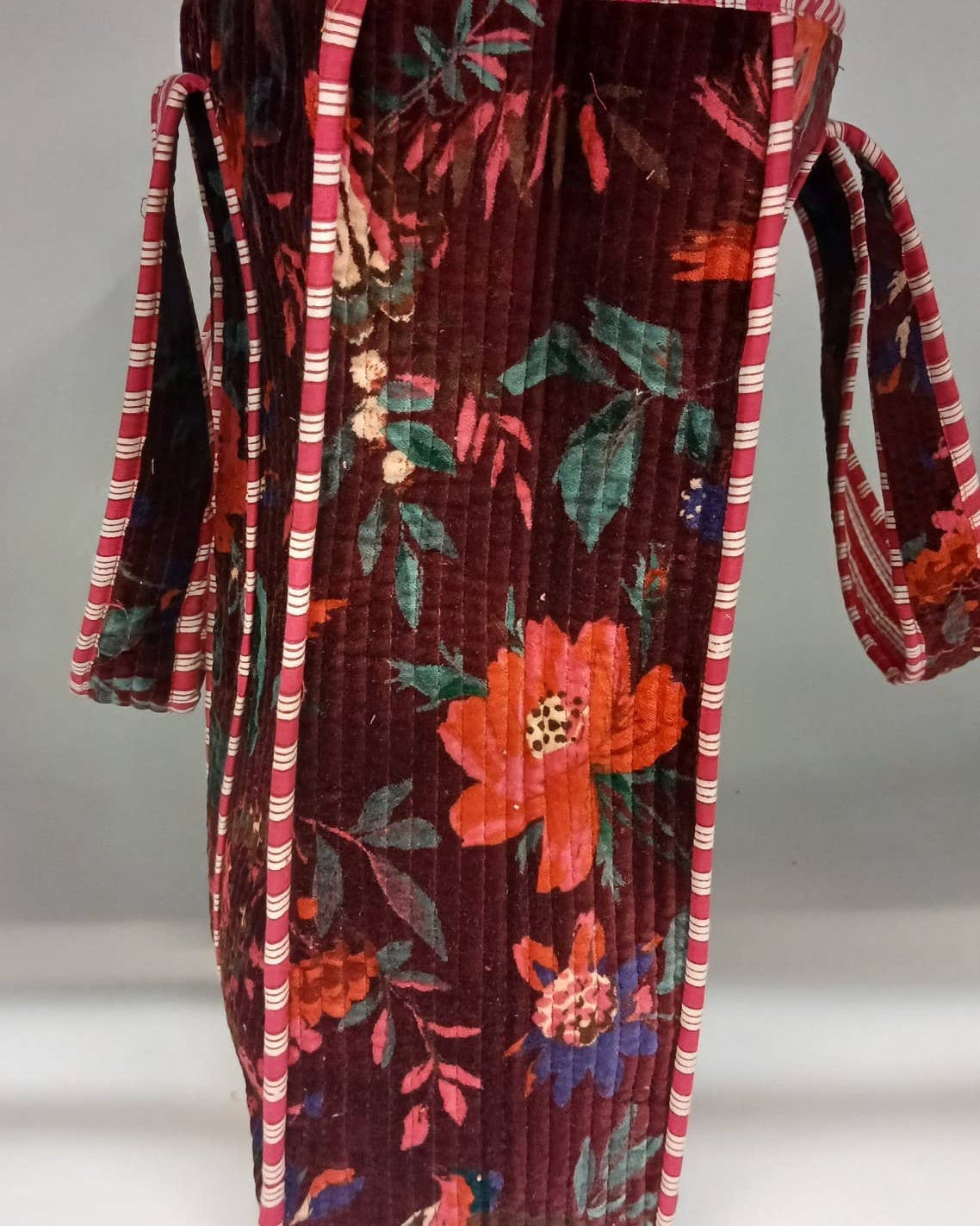 Deep Red Velvet Kantha Quilted Tote Bag