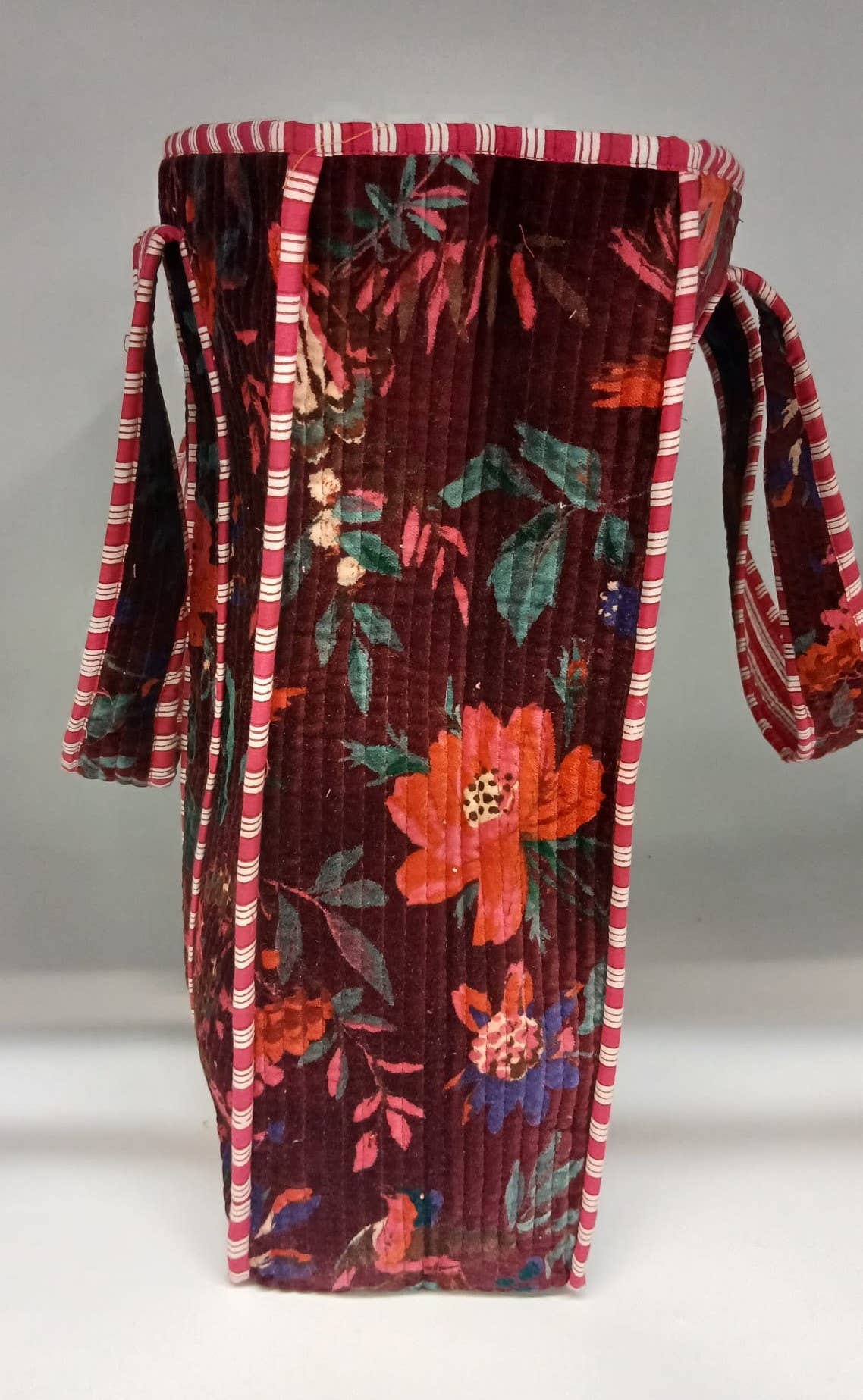 Deep Red Velvet Kantha Quilted Tote Bag