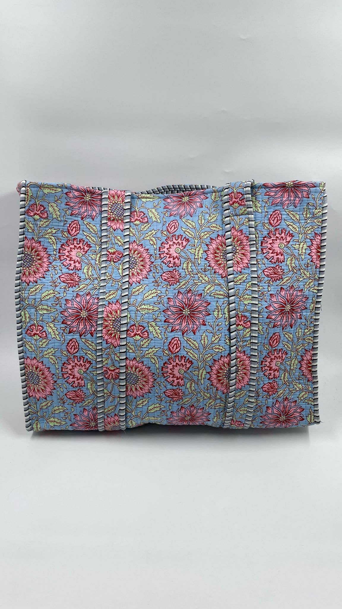 Blue & Pink Floral  Cotton Quilted Tote Bag