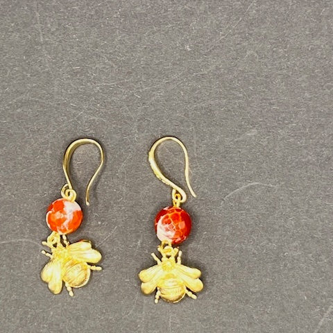 Fire Agate Bee Earrings