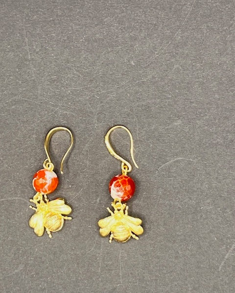 Fire Agate Bee Earrings