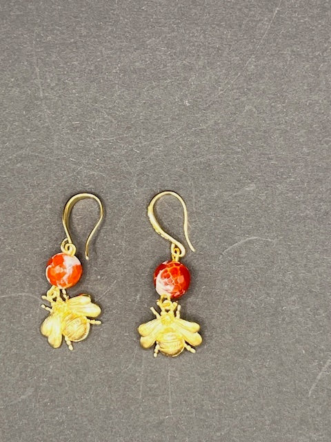 Fire Agate Bee Earrings