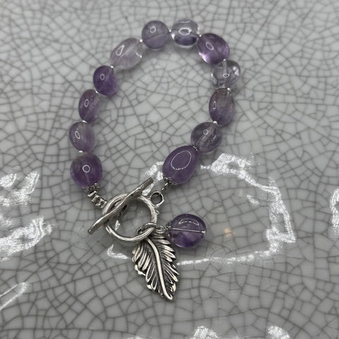 Pale Amethyst Bracelet With Silver Leaf Charm