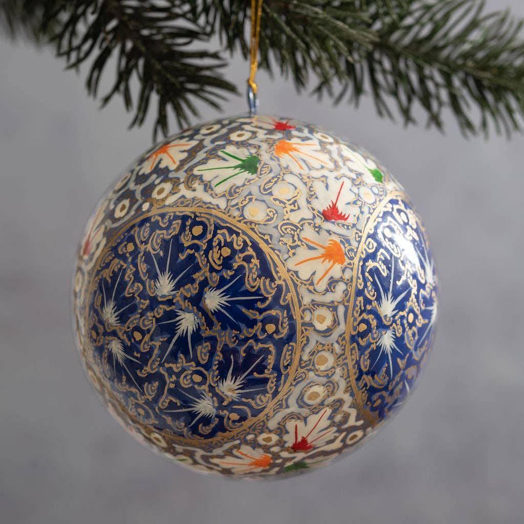 4" Starburst Floral Paper Mache Hanging Bauble