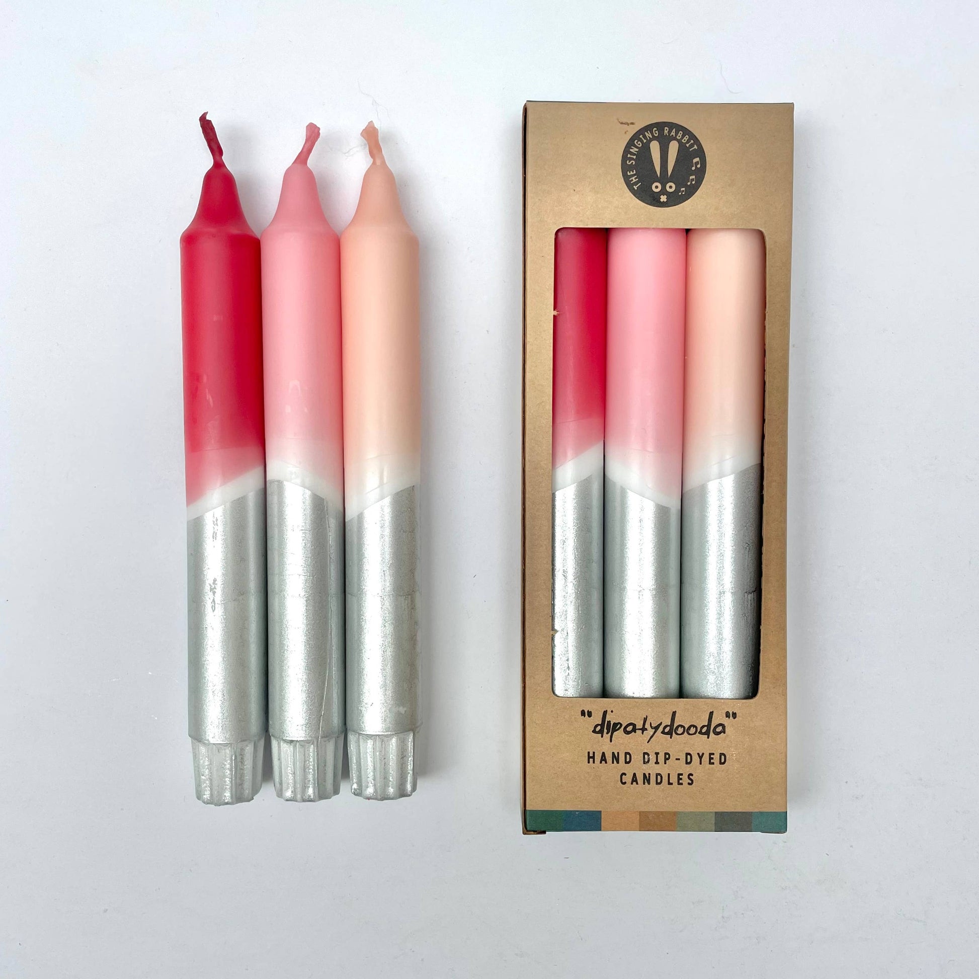 Berry Tones & Silver Dip Dyed Dinner Candles