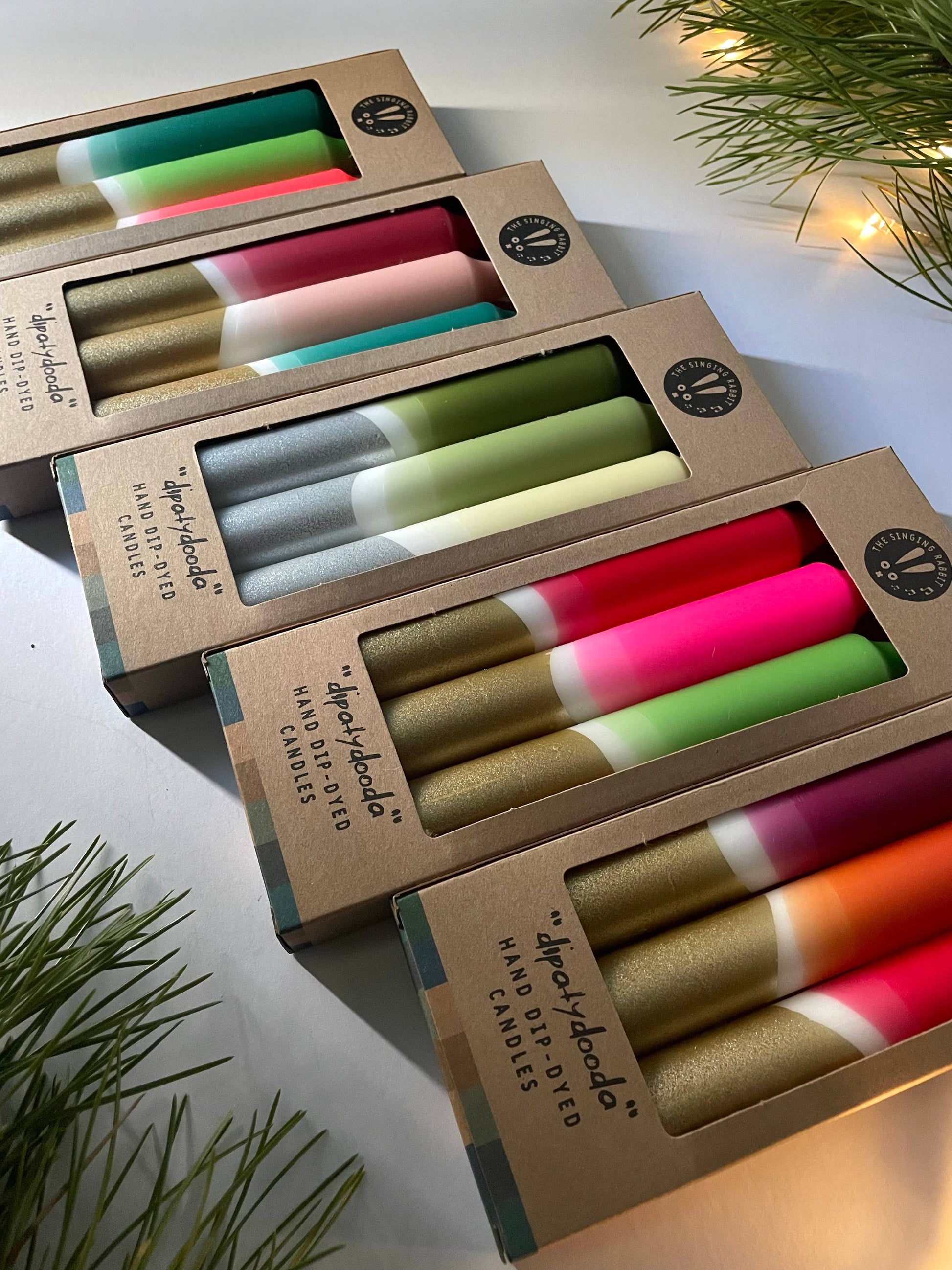 Frosted Forest & Silver Dip Dyed Dinner Candles