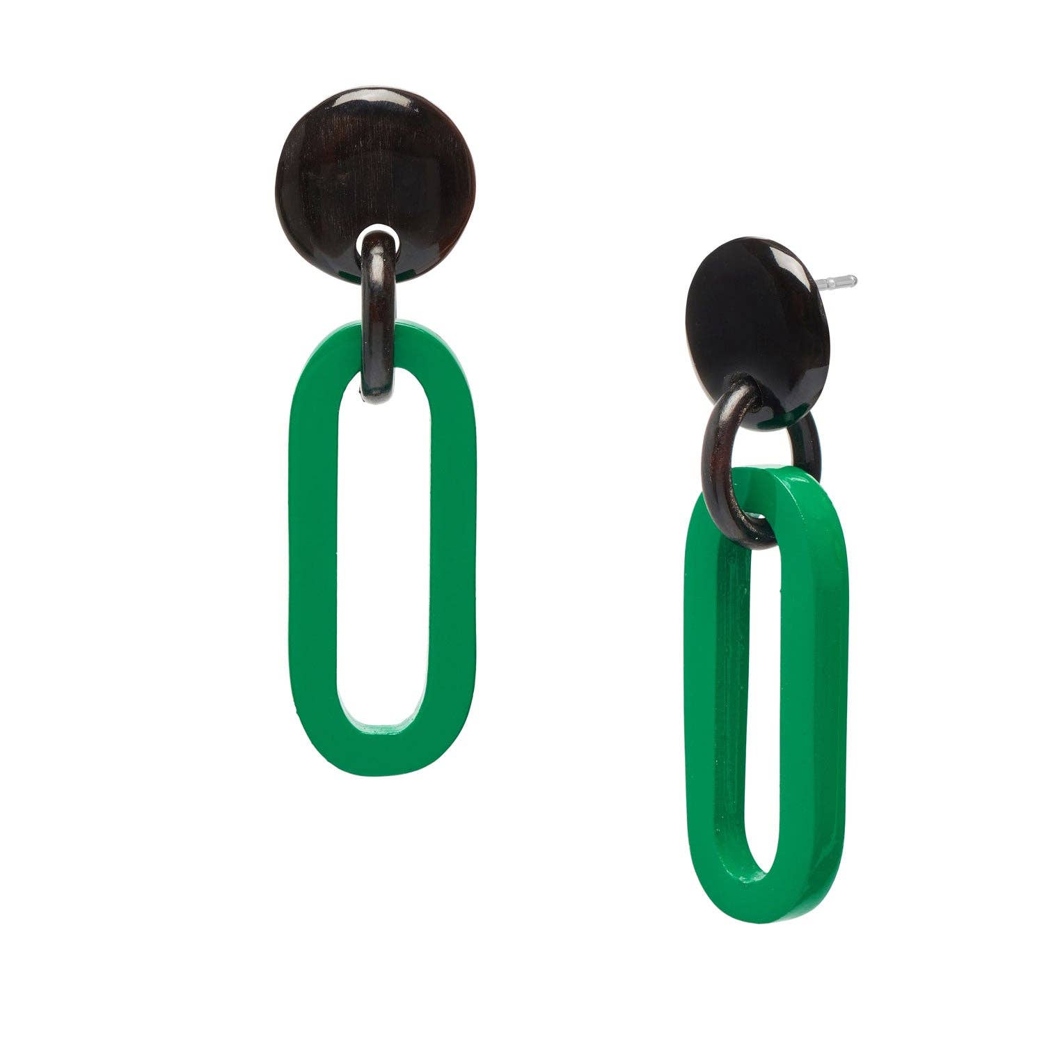 Black and green Oblong link earrings