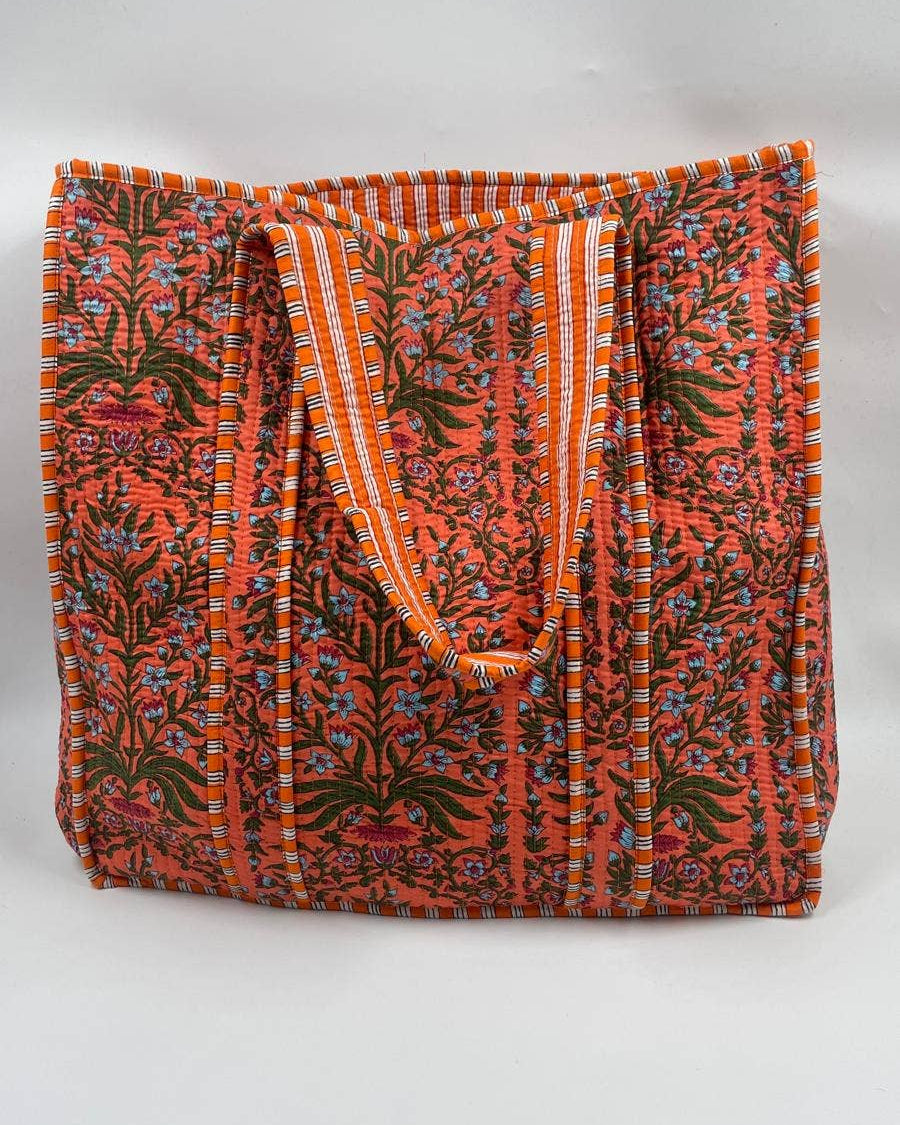 Orange Floral Cotton Quilted  tote Bag