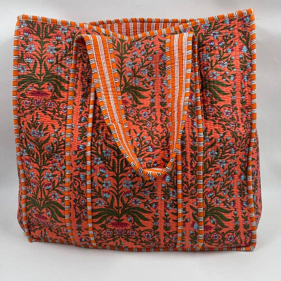 Orange Floral Cotton Quilted  tote Bag