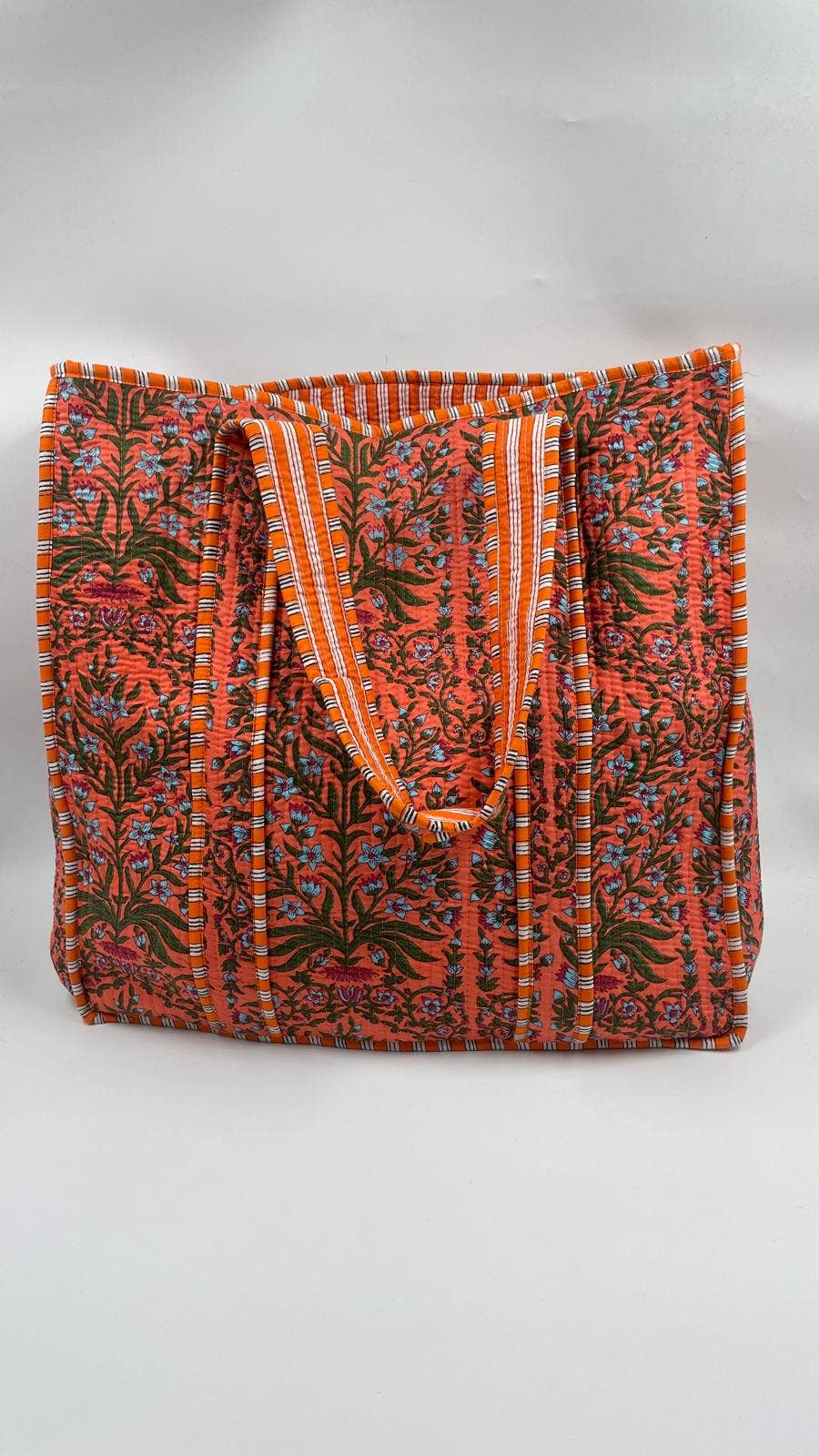 Orange Floral Cotton Quilted  tote Bag