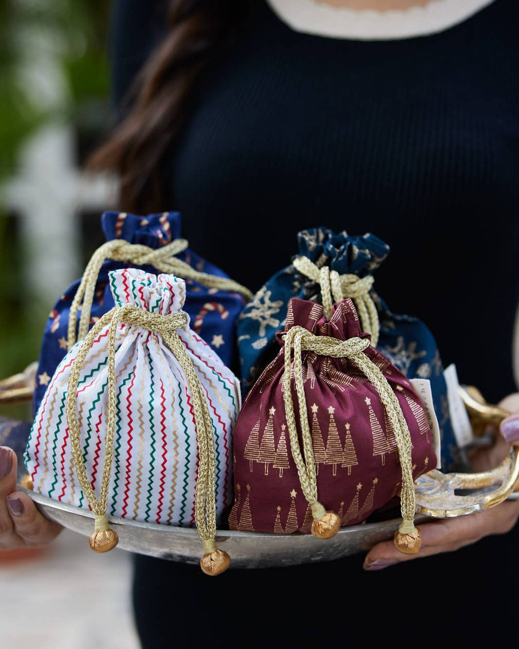 Small Reusable Fabric Gift Bags Double Drawstring