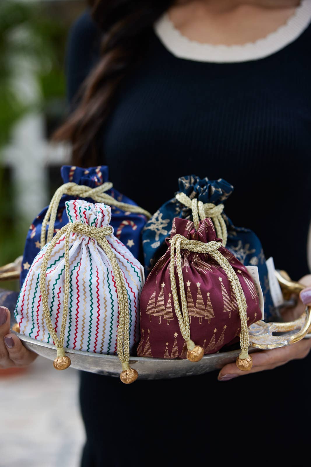 Small Reusable Fabric Gift Bags Double Drawstring