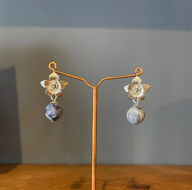Blue Sodalite & silver drop earrings