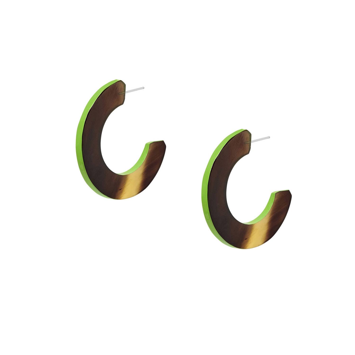 Lime Green and brown natural flat hoop earrings