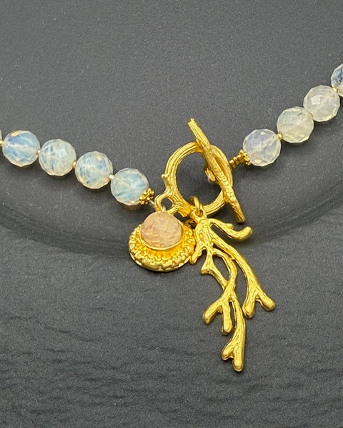 Rose Quartz and Gold Coral Charm Necklace