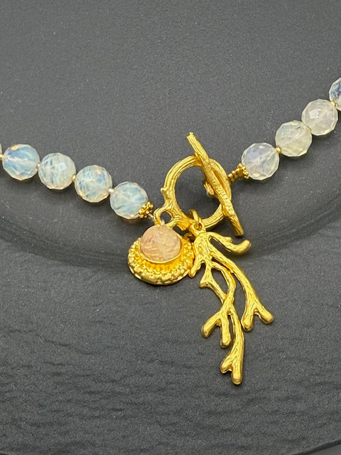 Rose Quartz and Gold Coral Charm Necklace