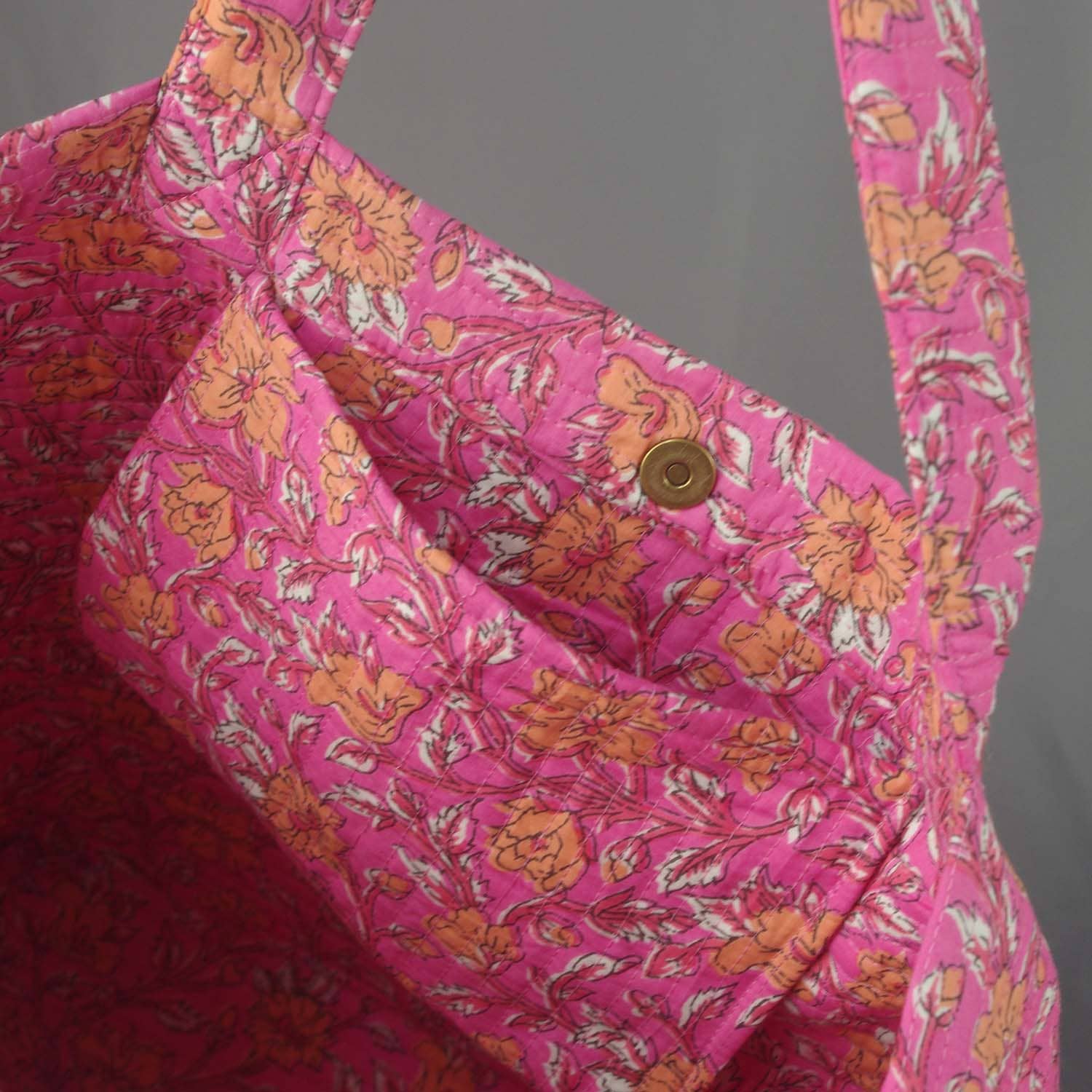 Cotton Quilted Large Shopping /Beach Bag- Pink Floral