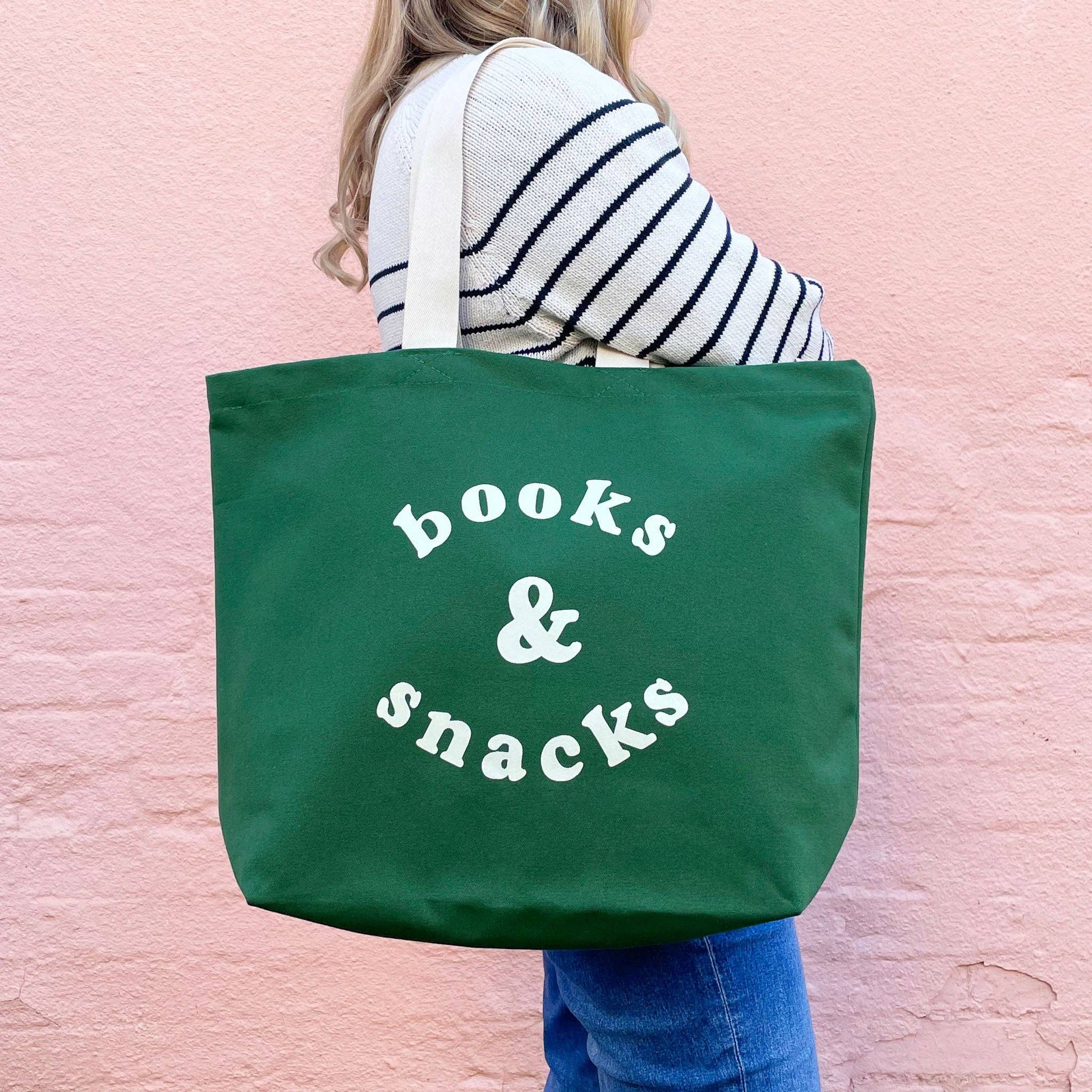 Books & Snacks - Forest Green Canvas Tote Bag