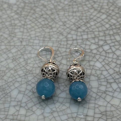 Blue faceted bead earrings