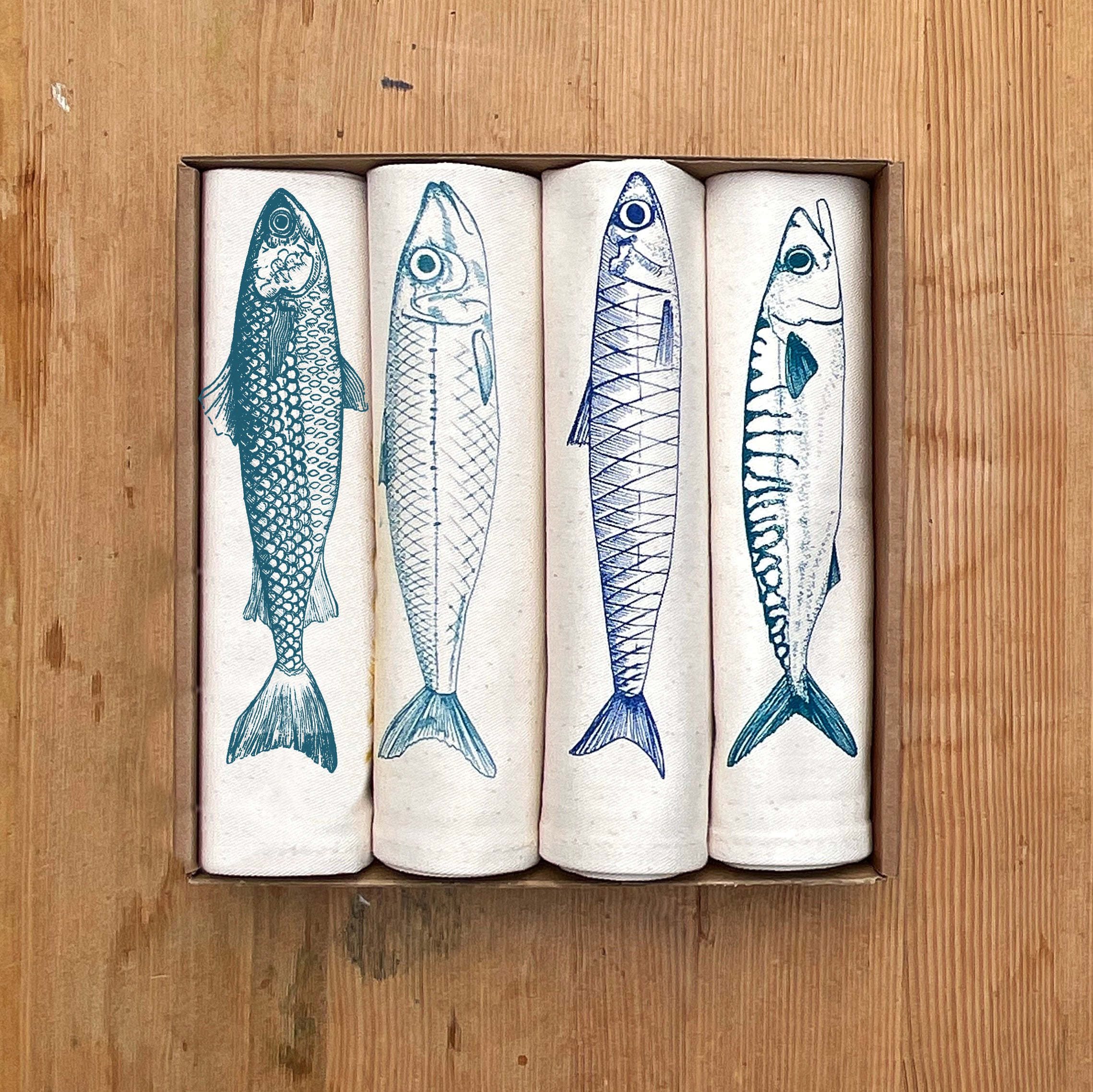Fish Napkins - Four Cotton  Napkins by Lottie Day