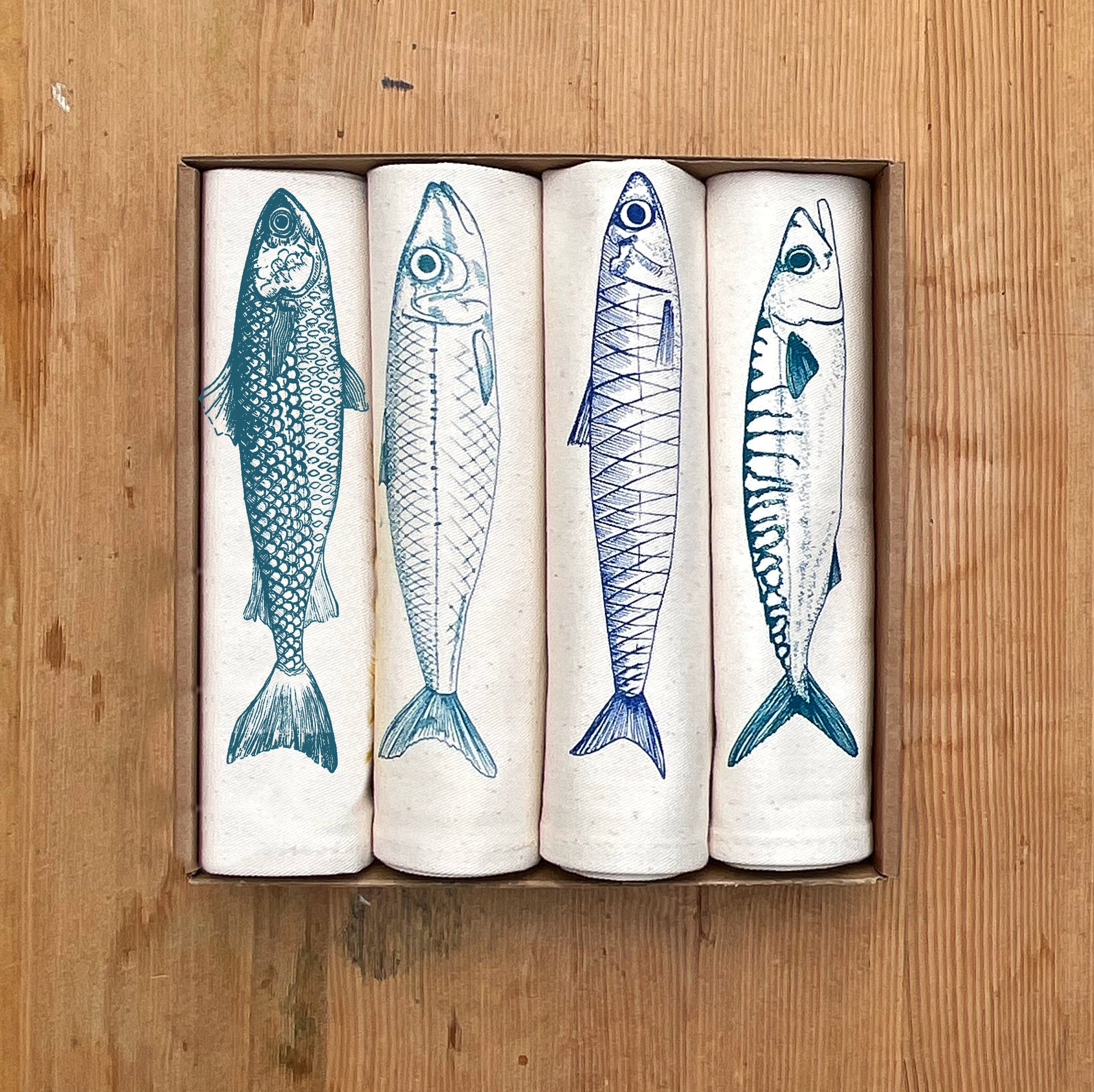 Fish Napkins - Four Cotton  Napkins by Lottie Day