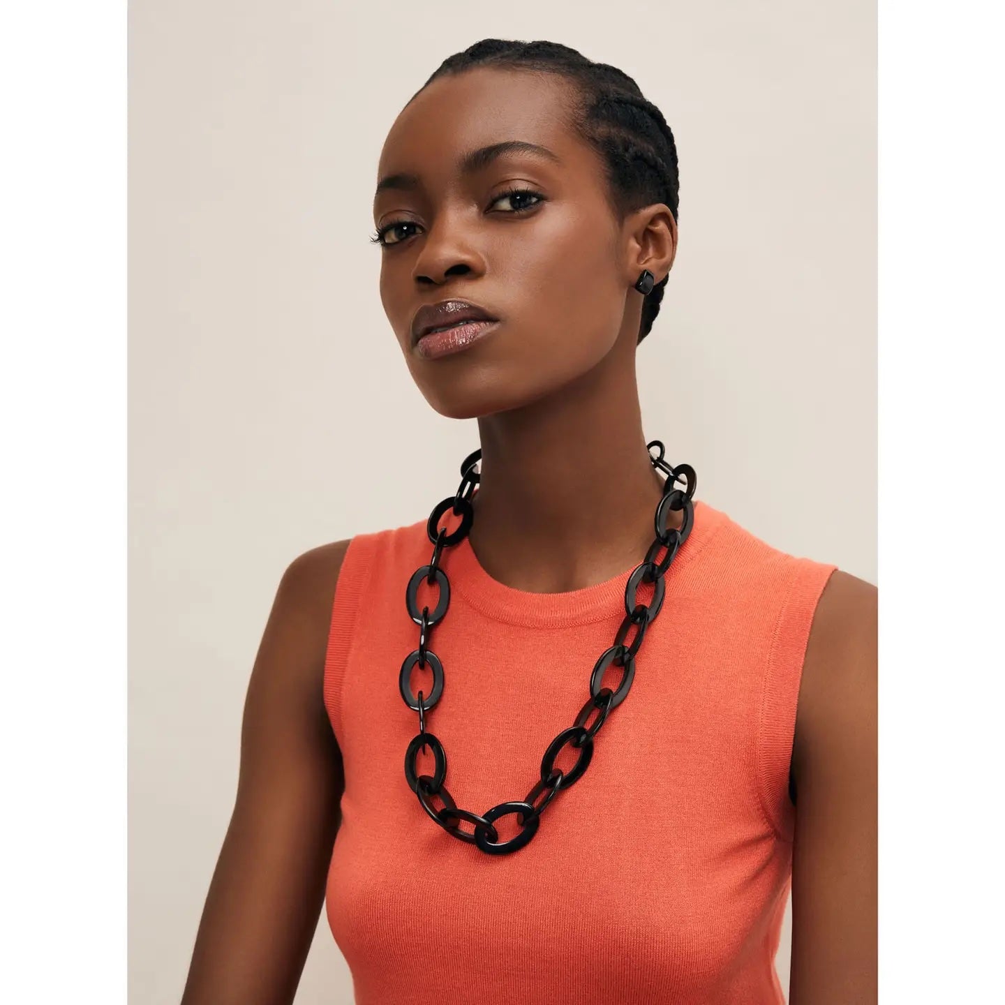 Branch - Mid Length Black Oval Link Necklace