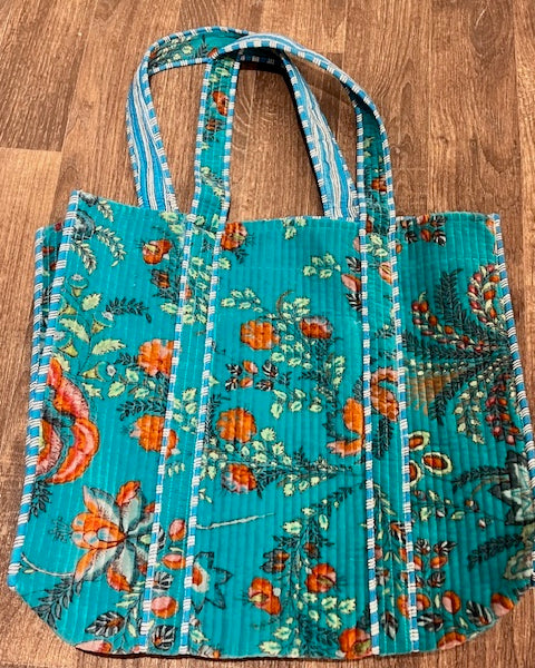 Teal ' Tropical Forest' Velvet Tote