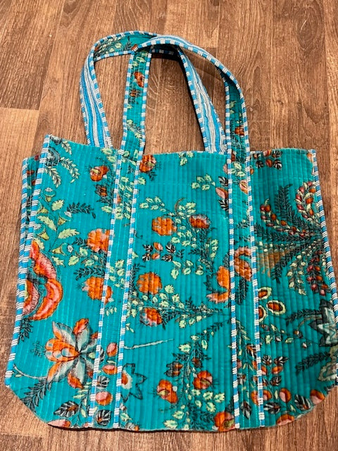 Teal ' Tropical Forest' Velvet Tote