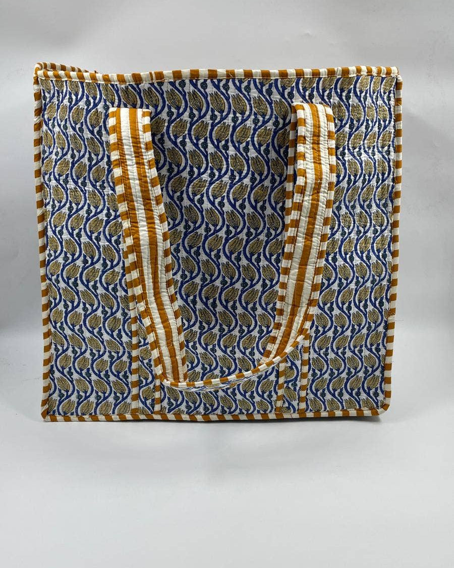 Blue & Gold Cotton Kantha Tote Bag