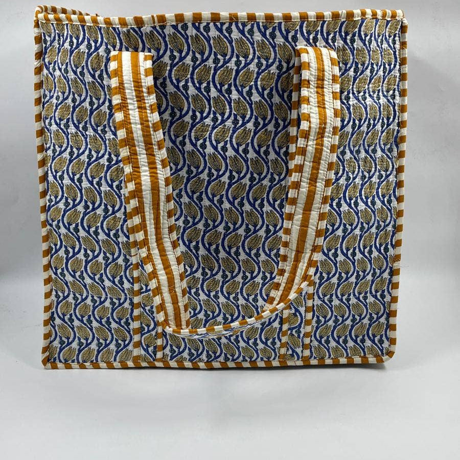 Blue & Gold Cotton Kantha Tote Bag