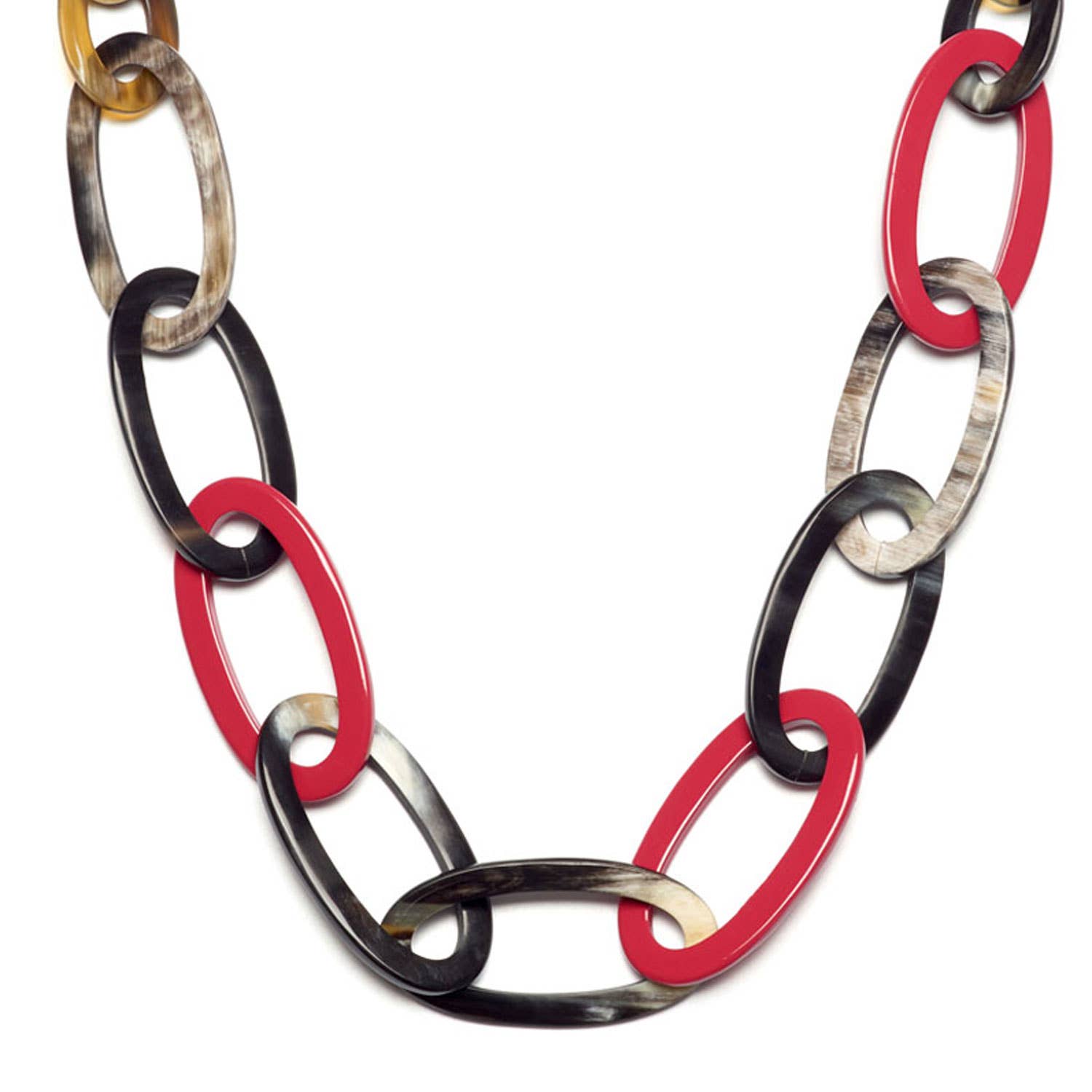 Oval link Red and black natural lacquered necklace