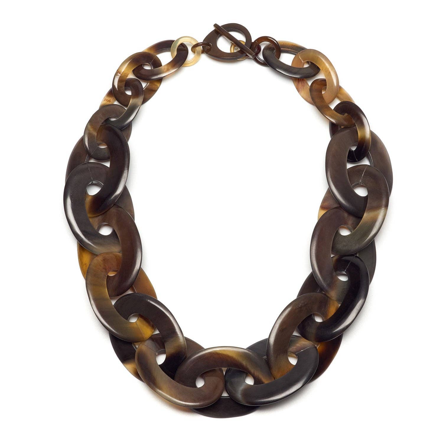 Large oval link brown horn necklace