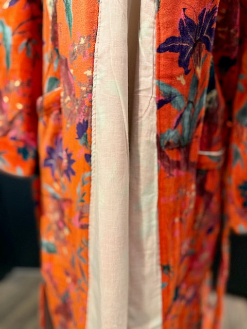 Orange Birds Velvet Robe