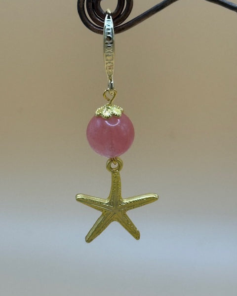 Coral Coloured Quartz Earrings With Gold Starfish