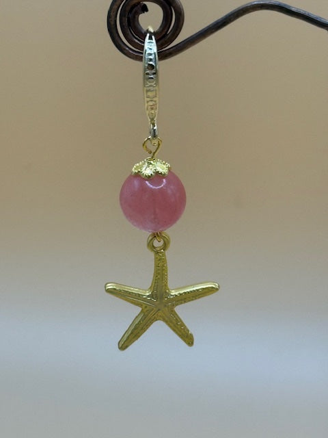 Coral Coloured Quartz Earrings With Gold Starfish