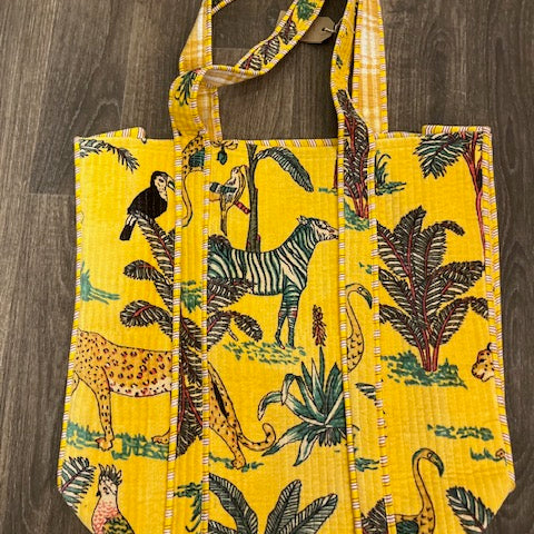 Velvet Tote - Yellow Jungle Print