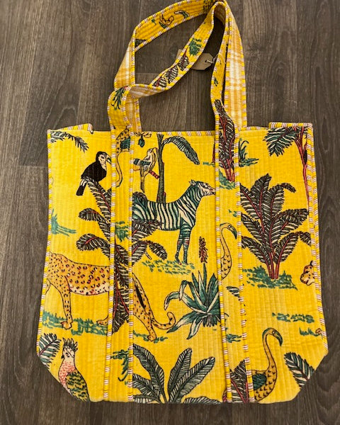 Velvet Tote - Yellow Jungle Print