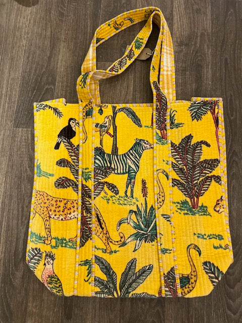 Velvet Tote - Yellow Jungle Print