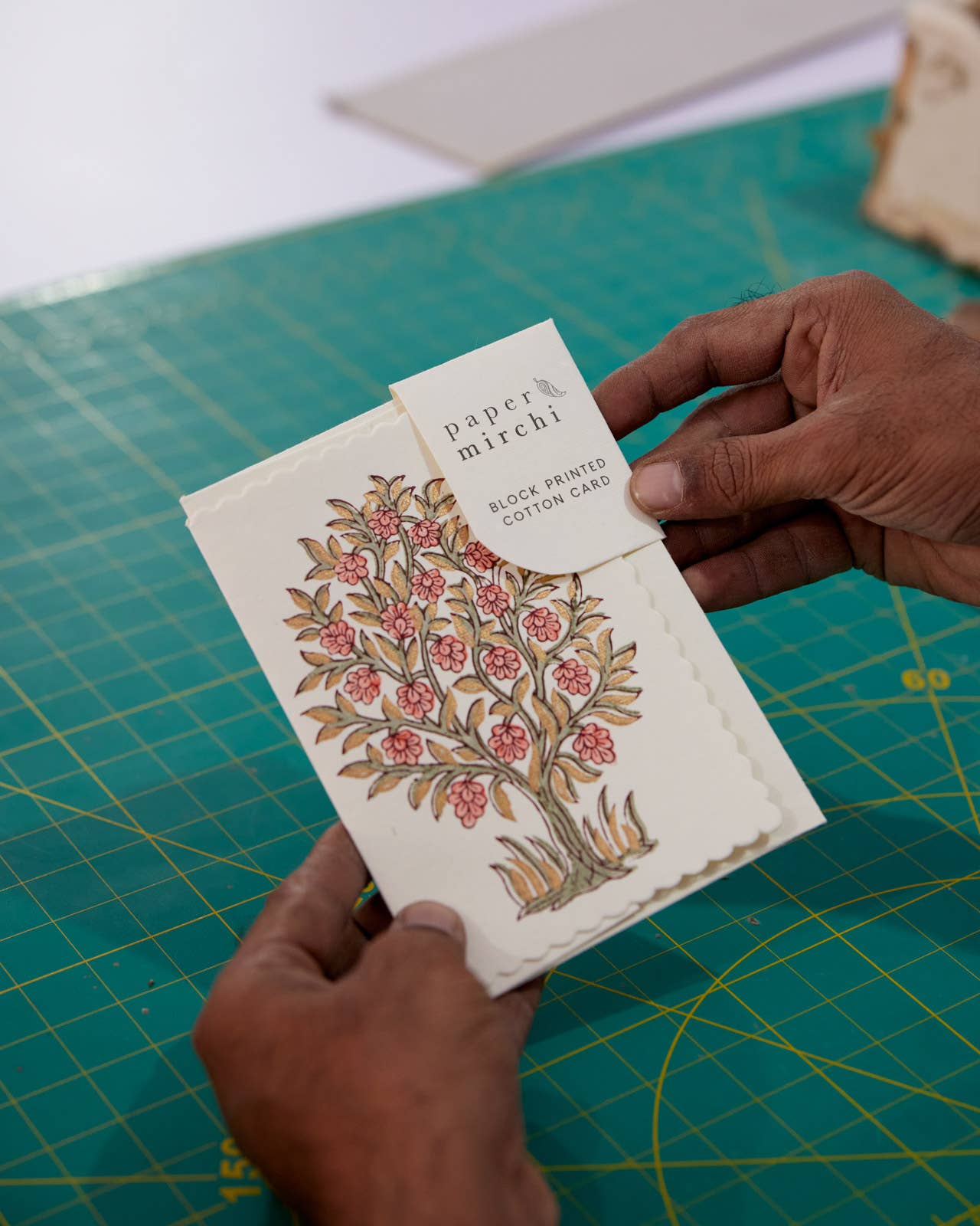 Hand Block Printed Greeting Card - GC Mogra Coral