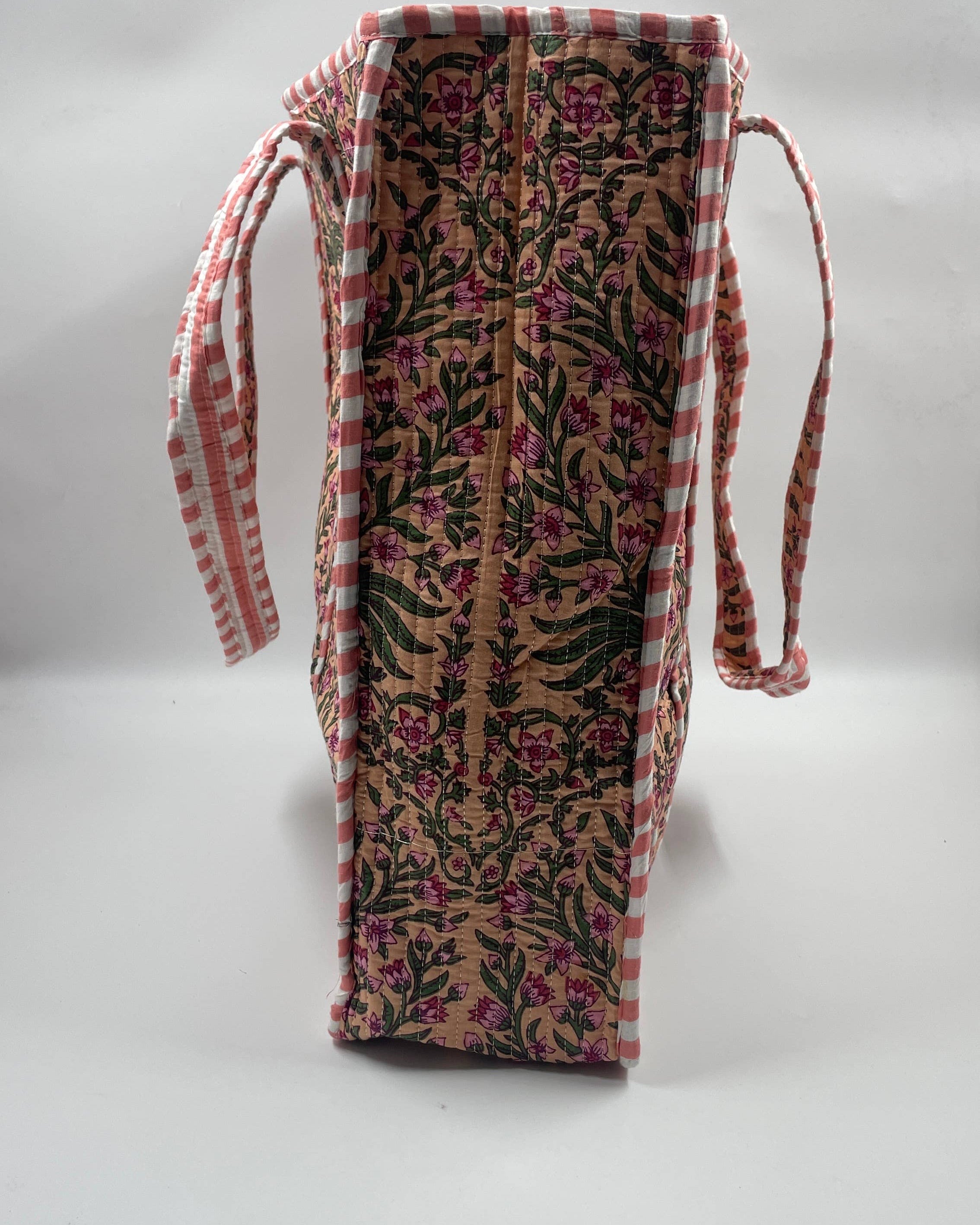 Pink & Green botanical Cotton Kantha Tote Bag