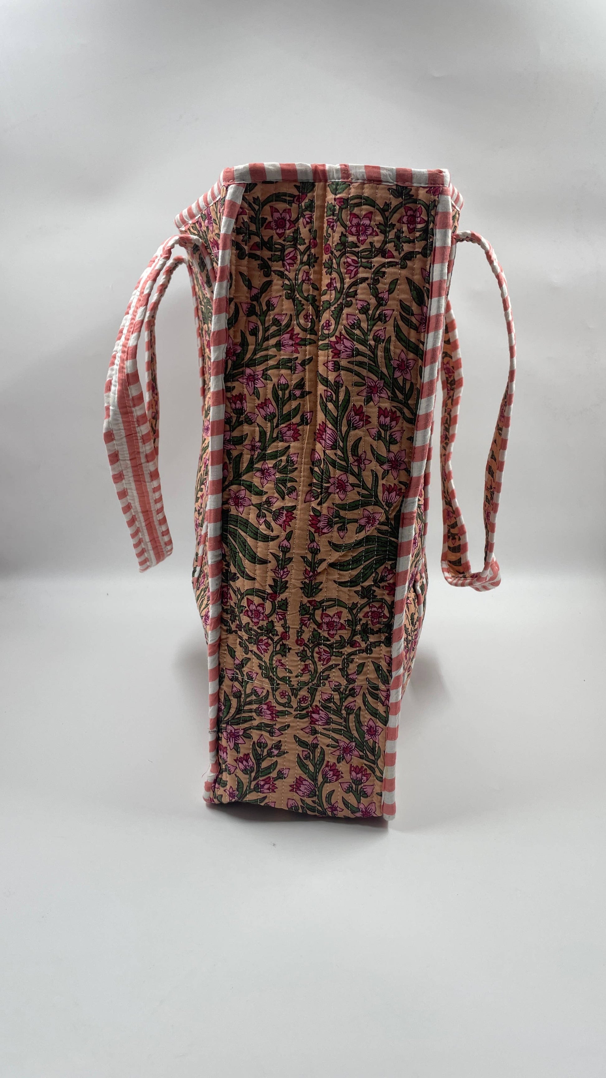 Pink & Green botanical Cotton Kantha Tote Bag