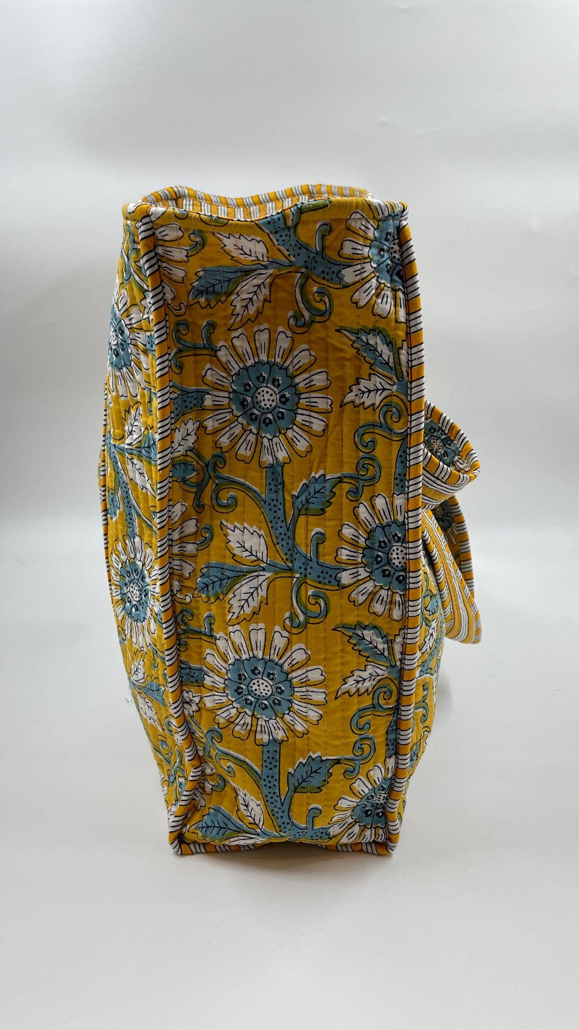 Gold Floral Kantha Quilted Tote Bag