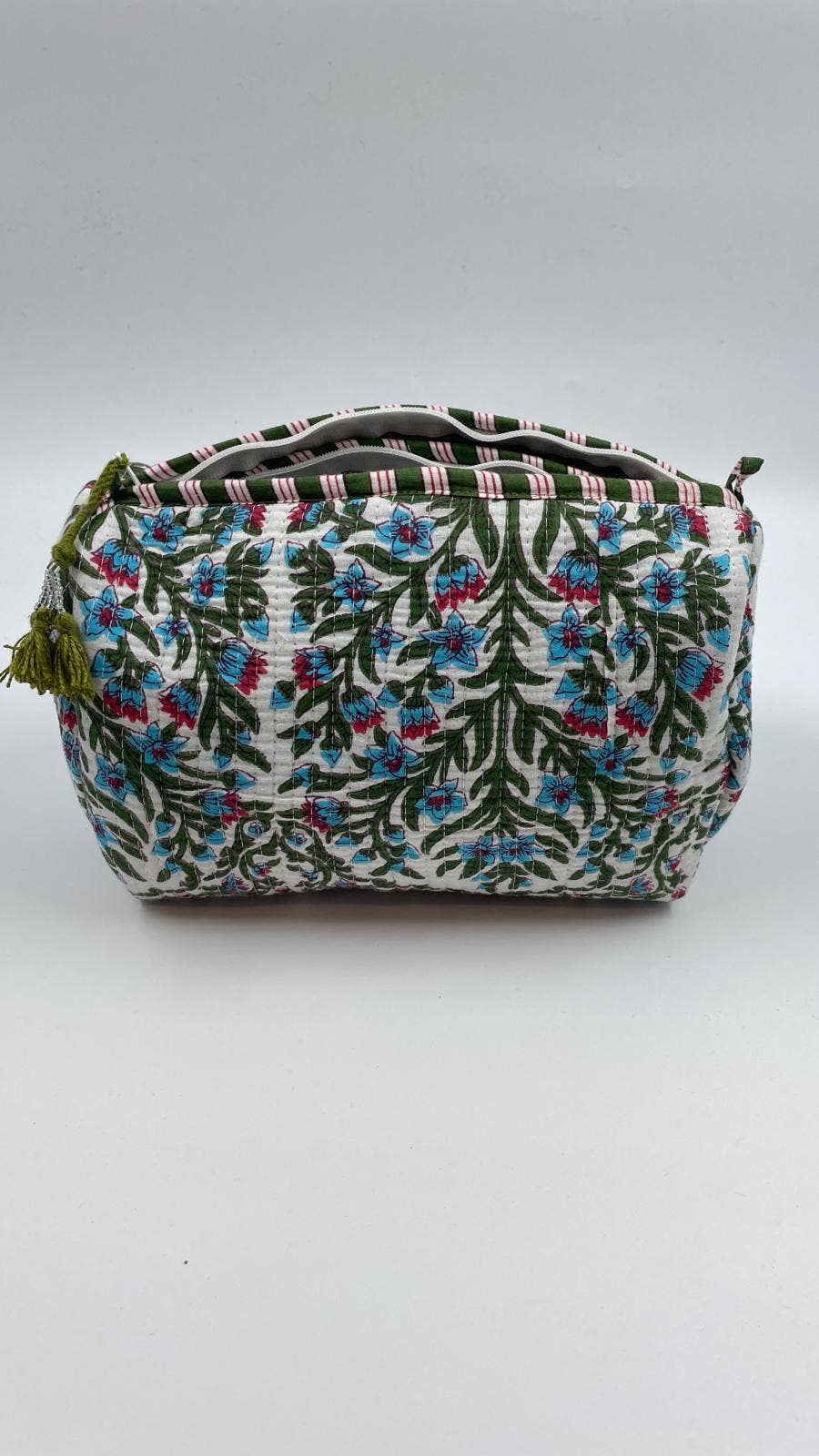 Botanical cotton  quilted wash bag  - set of three small, medium, large