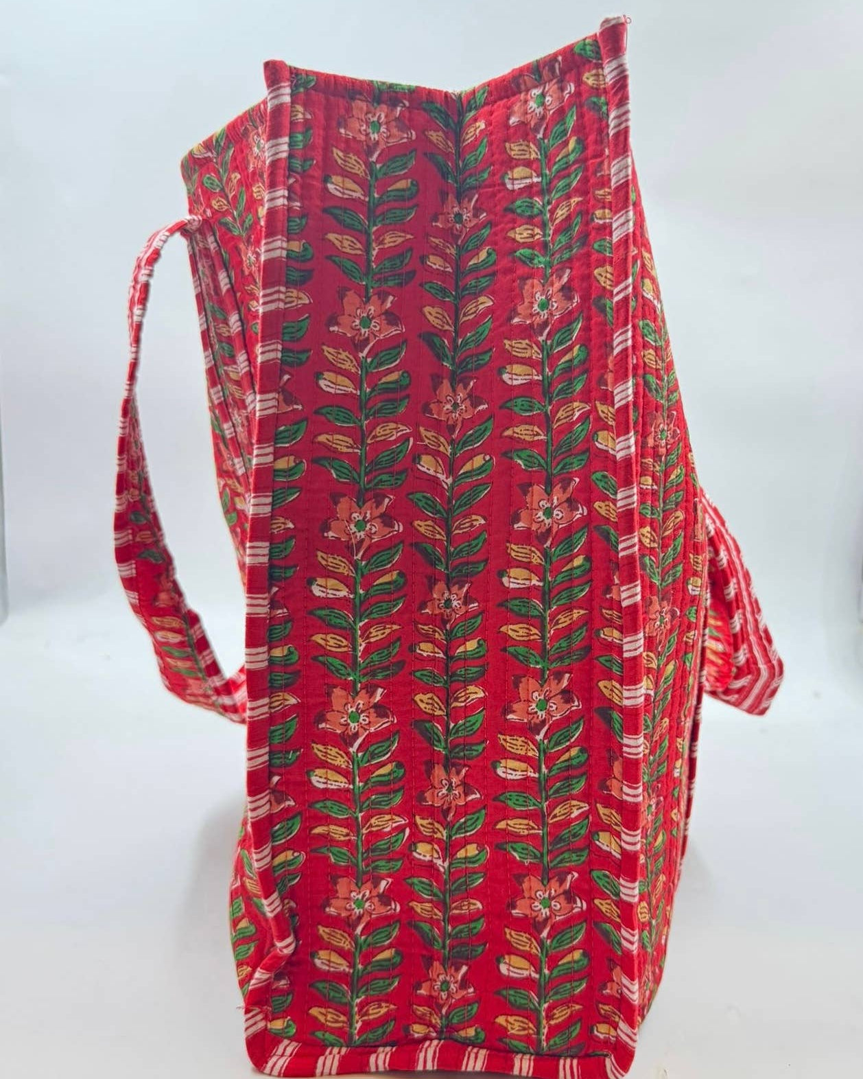 Red Floral Cotton Kantha Quilted Tote