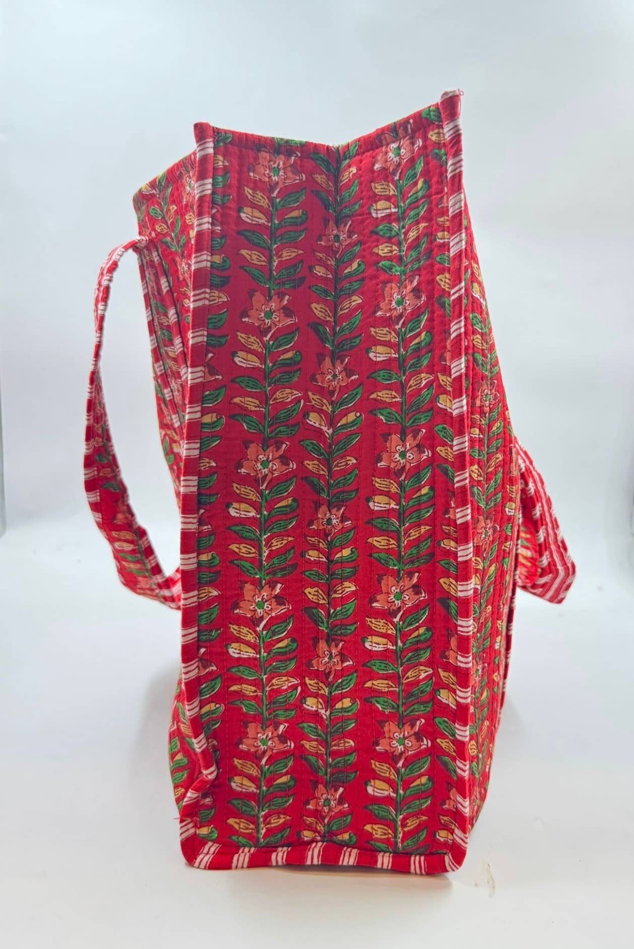 Red Floral Cotton Kantha Quilted Tote