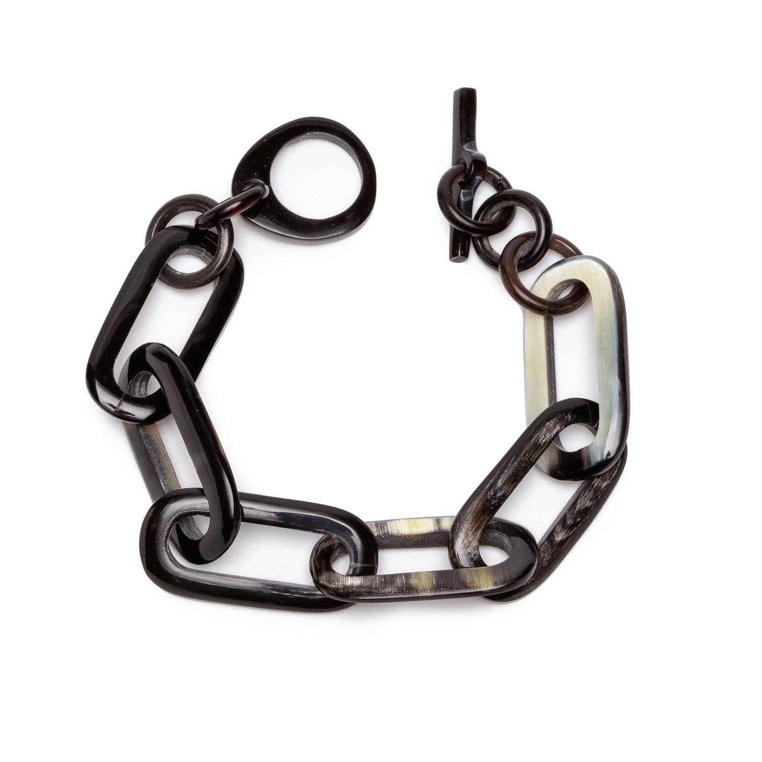 Rectangle link Buffalo horn bracelet - Black Natural