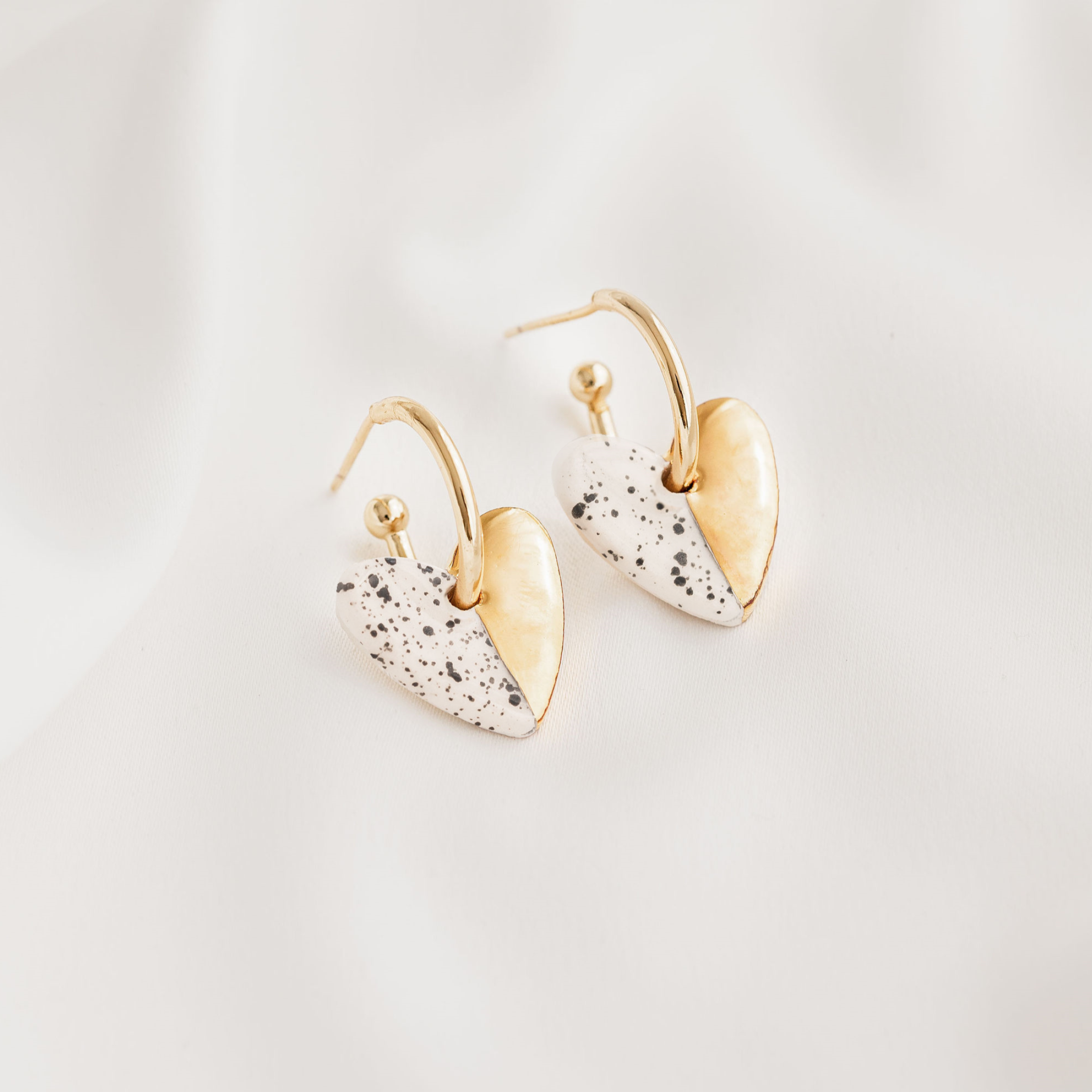 Spotty Heart Ceramic Charm With Huggie Hoops: Gold
