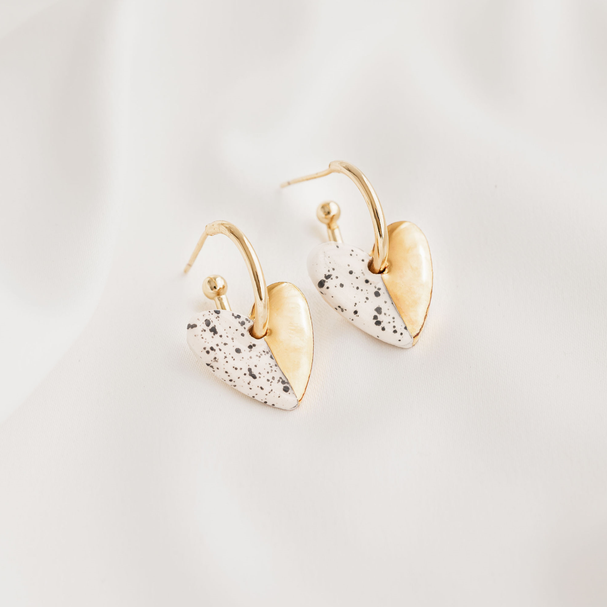 Spotty Heart Ceramic Charm With Huggie Hoops: Gold