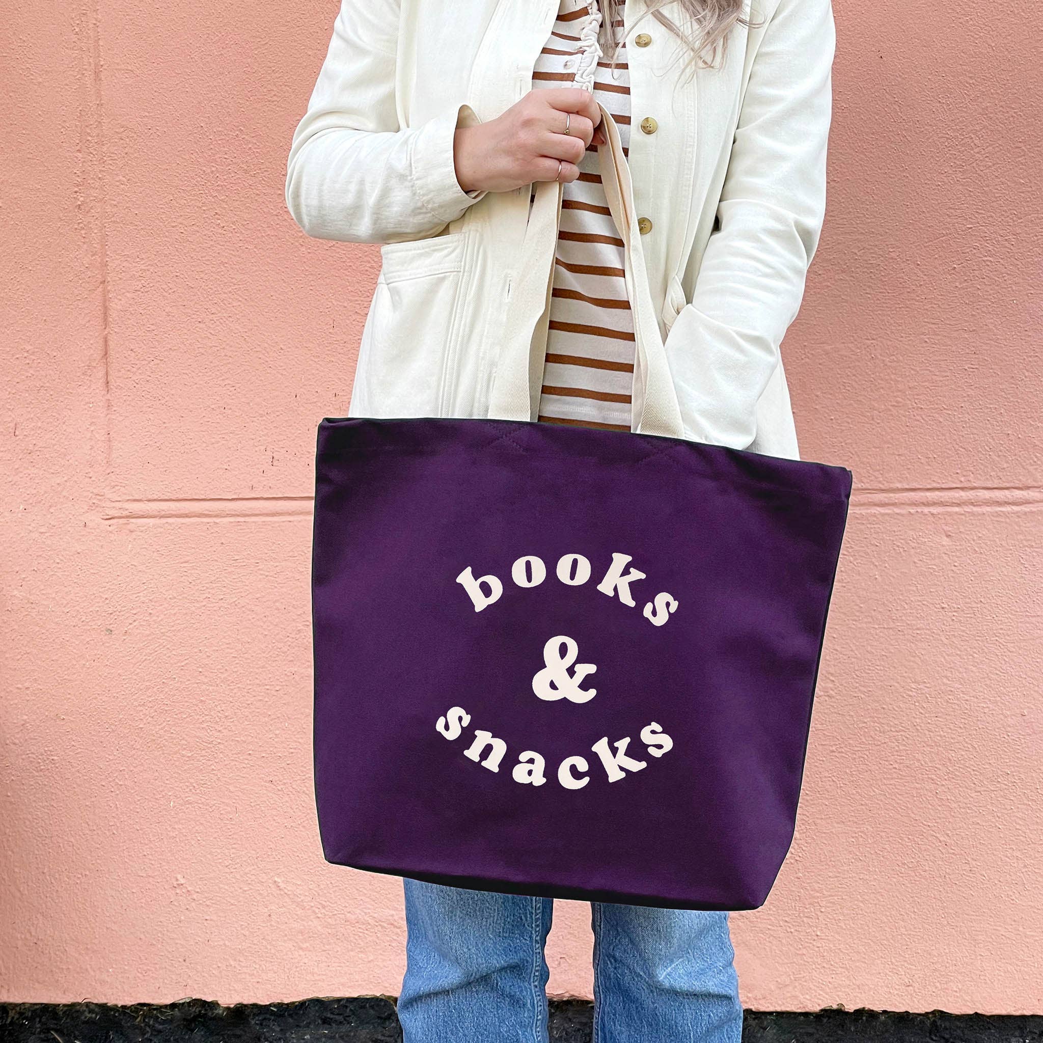 Books & Snacks - Plum Canvas Tote Bag