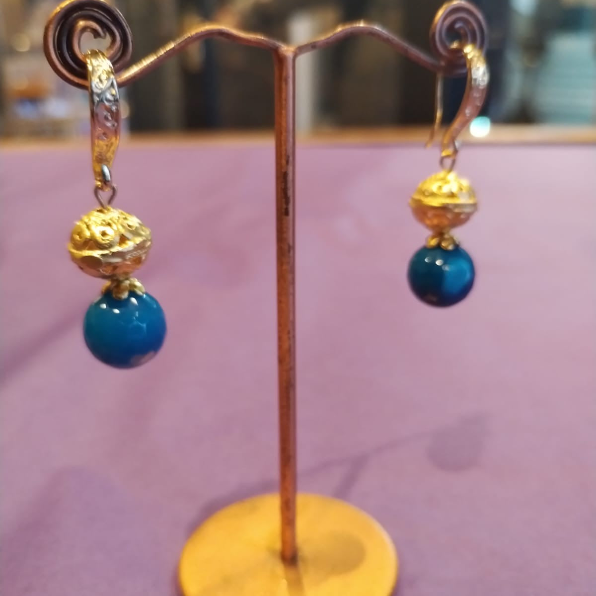 Blue agate & gold drop earrings